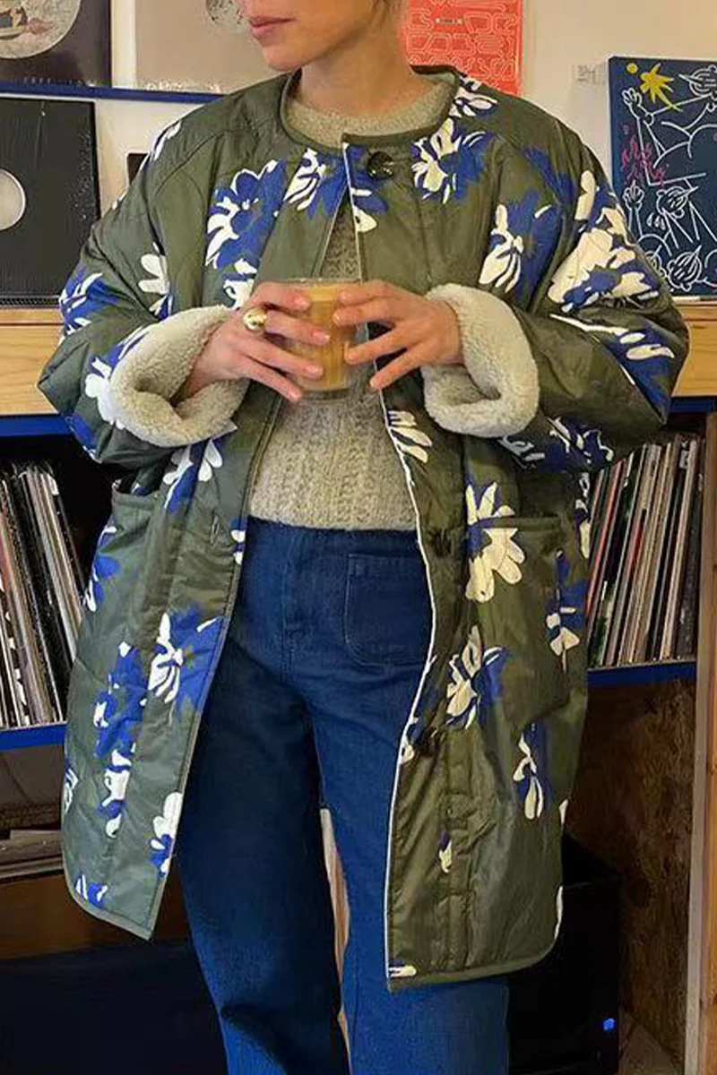 Casual Floral Contrast O Neck Outerwear - Panekey