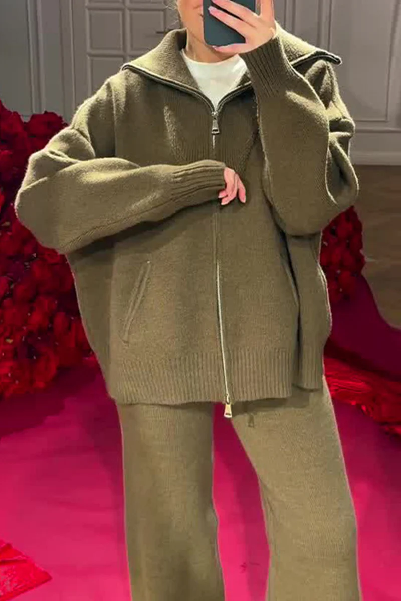 Casual Patchwork Zipper Turndown Collar Long Sleeve Two Pieces(7 Colors) - Panekey