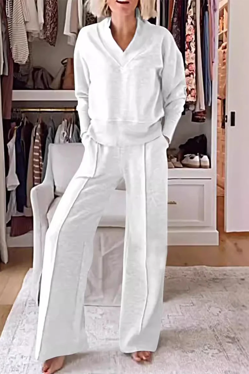 Casual Daily Pocket Texture V Neck Long Sleeve Two Pieces(7 Colors) - Panekey