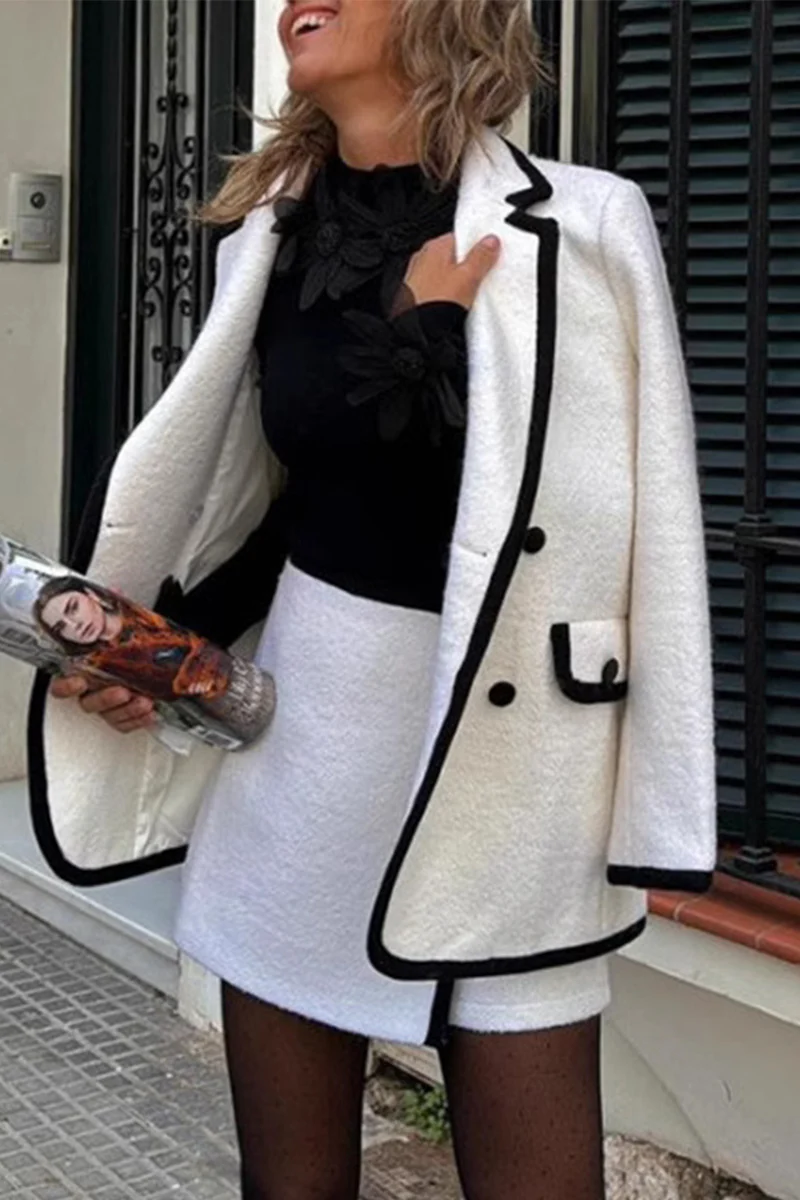 Casual Buttons Contrast Gross Turn-back Collar Long Sleeve Two Pieces - Panekey