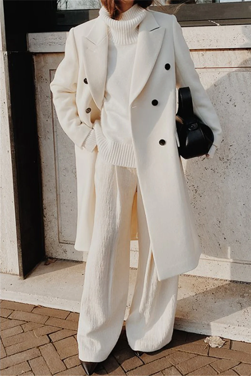 British Style Elegant Solid Buttons Turn-back Collar Outerwear - Panekey