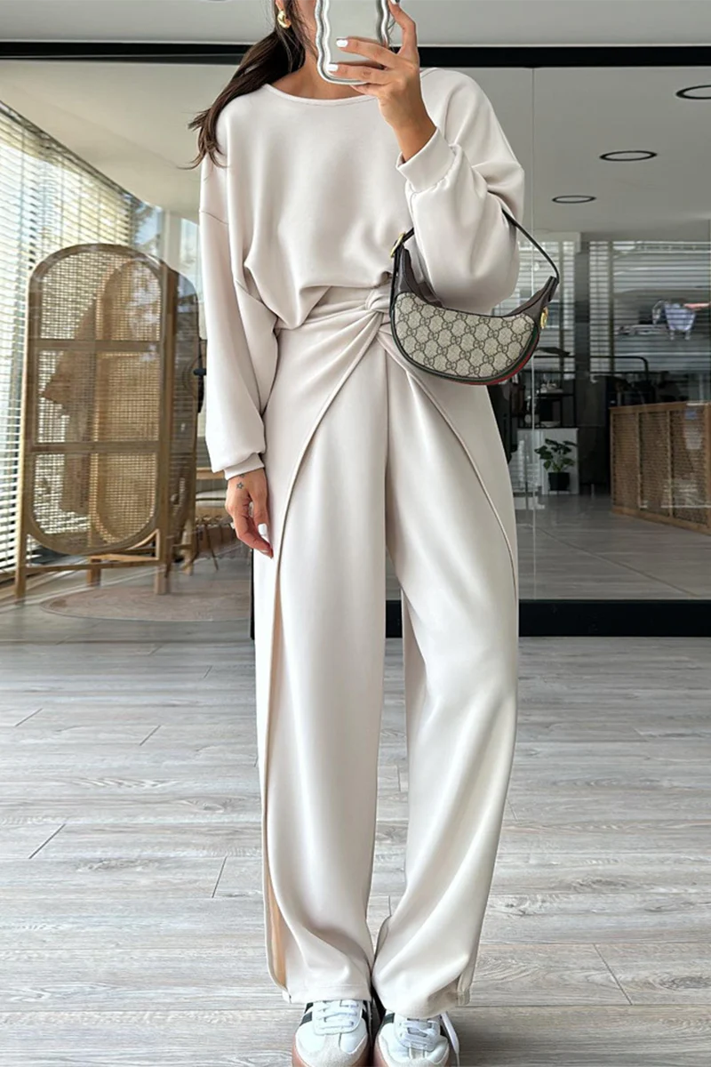 Casual Pocket Backless O Neck Long Sleeve Two Pieces(3 Colors) - Panekey