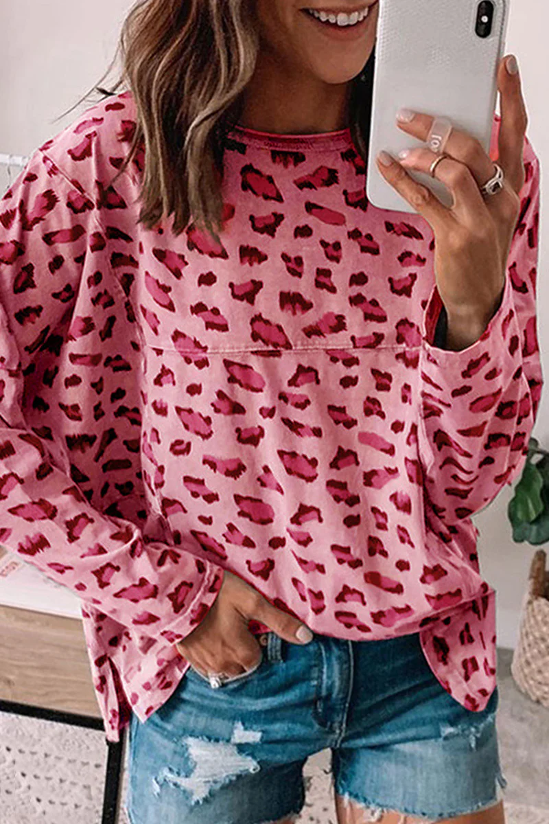 Casual Leopard Printing O Neck Tops(3 Colors) - Panekey