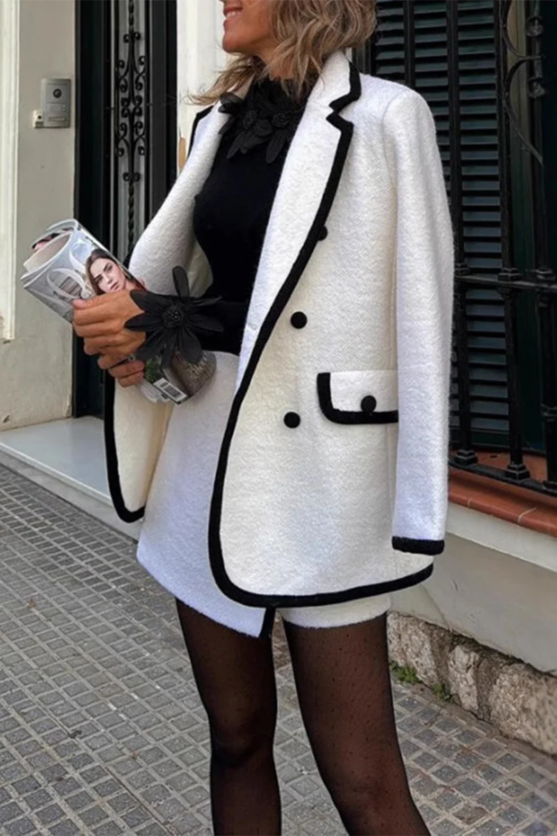 Casual Buttons Contrast Gross Turn-back Collar Long Sleeve Two Pieces - Panekey