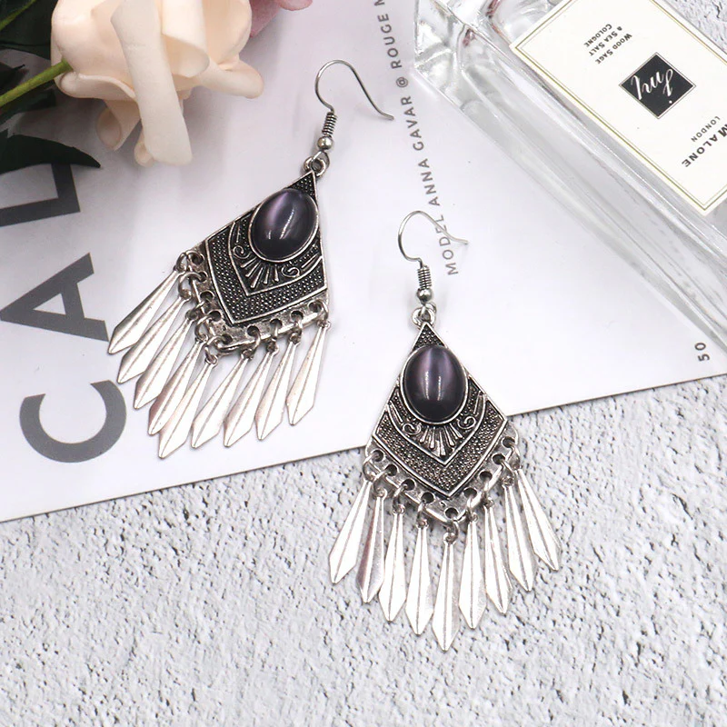 Bohemian Vintage Geometric Tassel Patchwork Earrings - Panekey