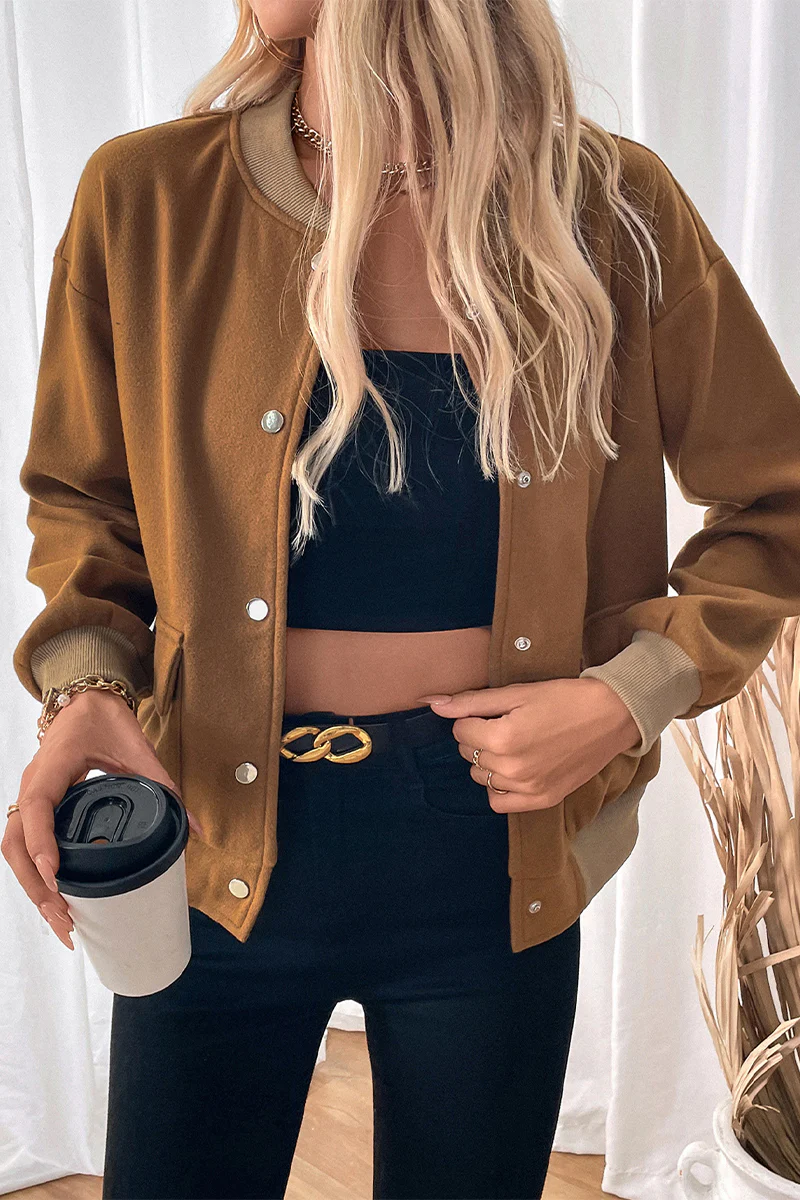 Casual Pocket Buttons Gross O Neck Outerwear - Panekey