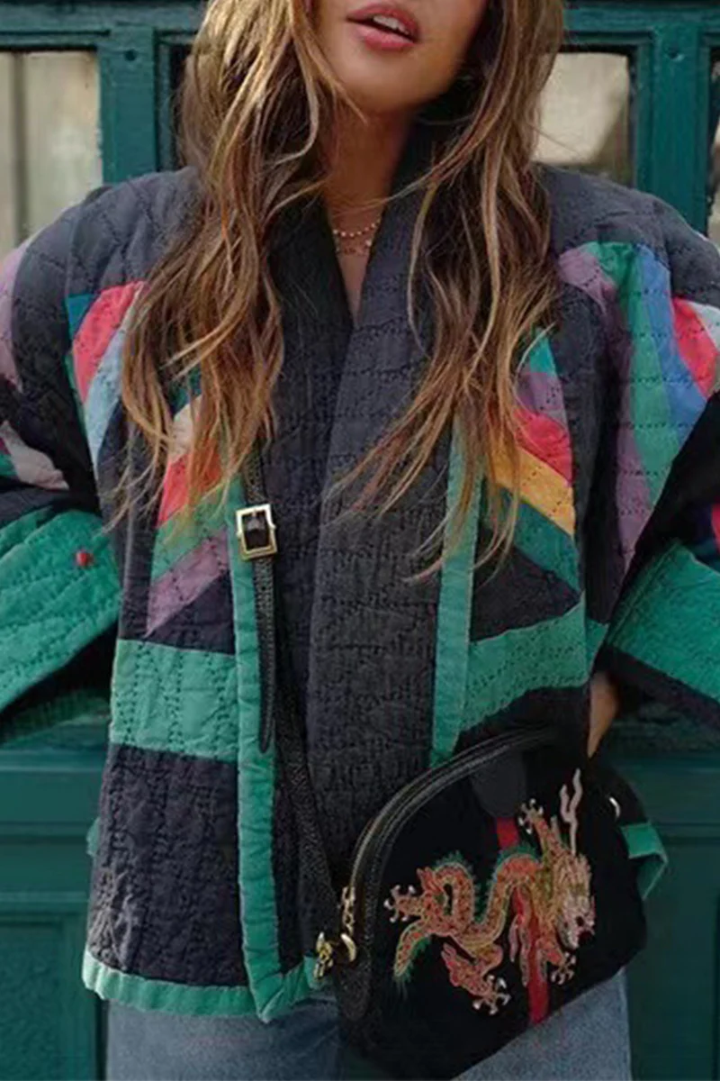 British Style Vintage Color Block Contrast Turndown Collar Outerwear - Panekey