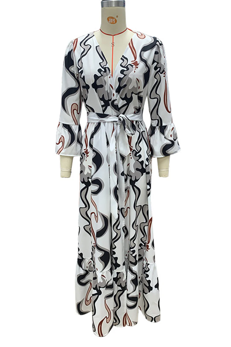 Casual Daily Geometric Print Lace Up Contrast U Neck One-piece Suits Dresses - Panekey