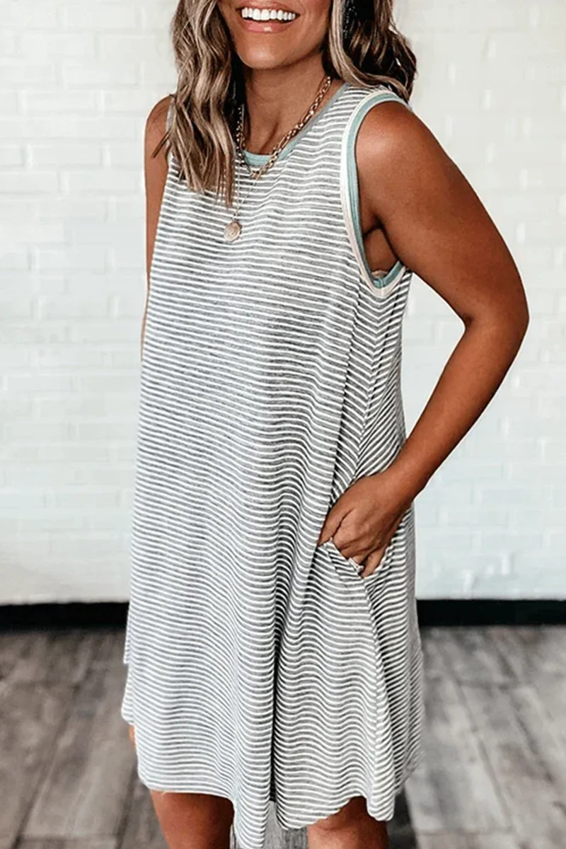 Casual Living Striped Basic O Neck A Line Dresses - Panekey