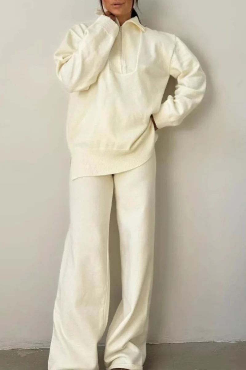 Casual Patchwork Zipper Turndown Collar Long Sleeve Two Pieces(4 Colors) - Panekey