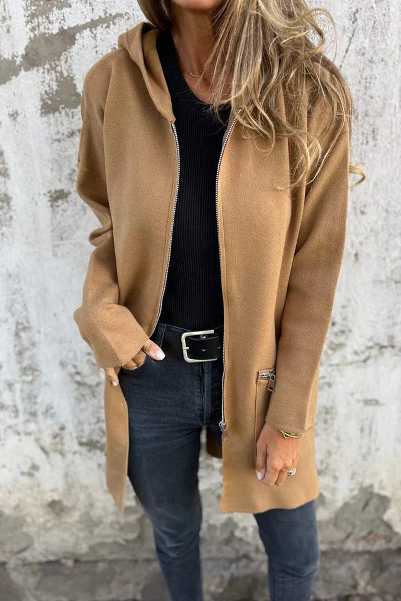 Casual Daily Solid Color Pocket Zipper Hooded Outerwear(5 Colors) - Panekey