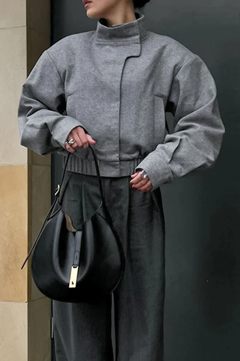 Casual Pocket Buttons Gross Mandarin Collar Outerwear - Panekey