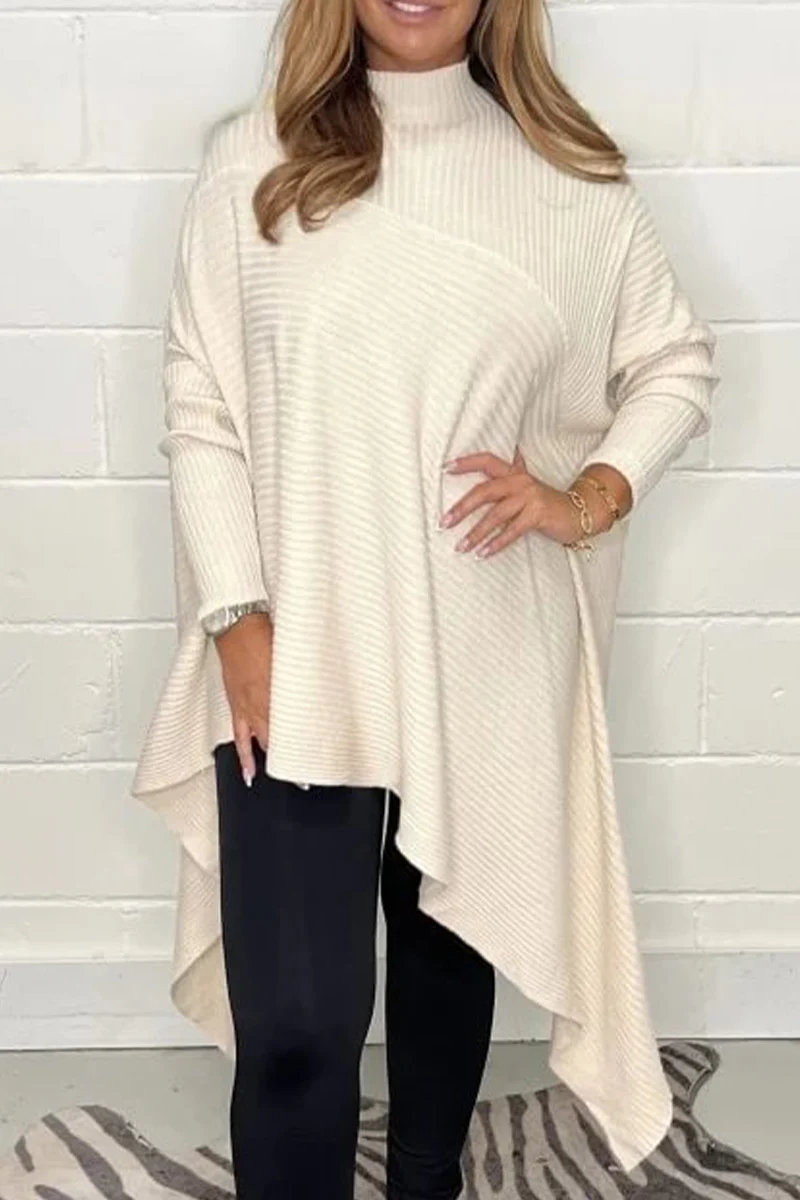 Casual Daily Solid Color Irregular Turtleneck Sweaters - Panekey
