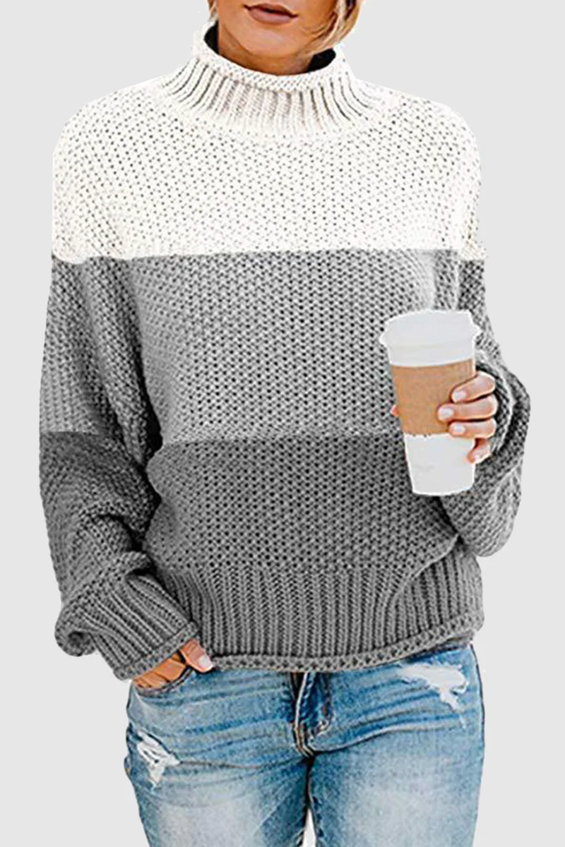 Casual Patchwork Contrast Turtleneck Sweaters(7 Colors) - Panekey