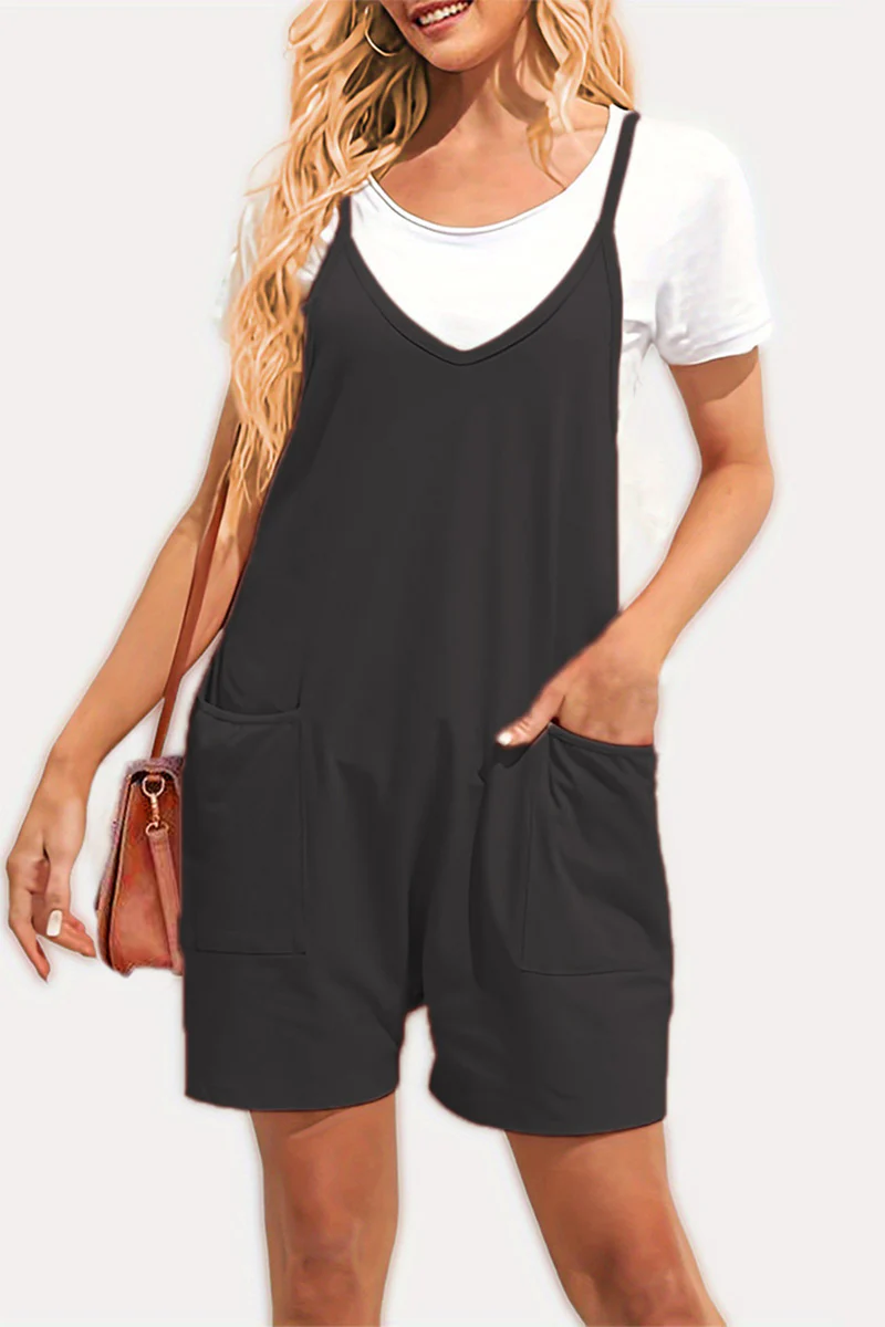 Casual Daily Solid Pocket V Neck Loose Jumpsuits(8 Colors) - Panekey