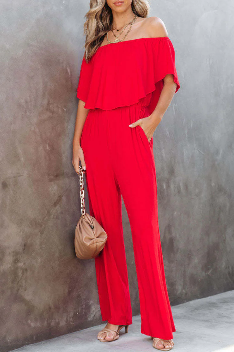 Casual Daily Solid Solid Color Off the Shoulder Regular Jumpsuits(4 Colors) - Panekey