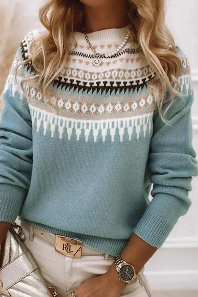 Casual Daily Geometric Stripe Contrast O Neck Sweaters(9 Colors) - Panekey