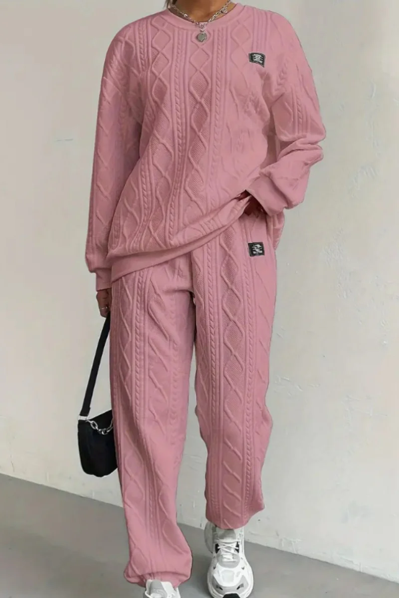 Casual Basic O Neck Long Sleeve Two Pieces(7 Colors) - Panekey