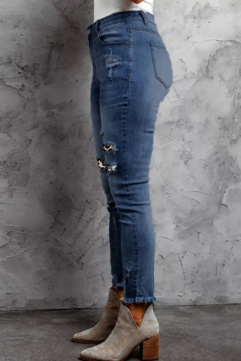 Casual Patchwork Make Old Regular Denim Jeans - Panekey