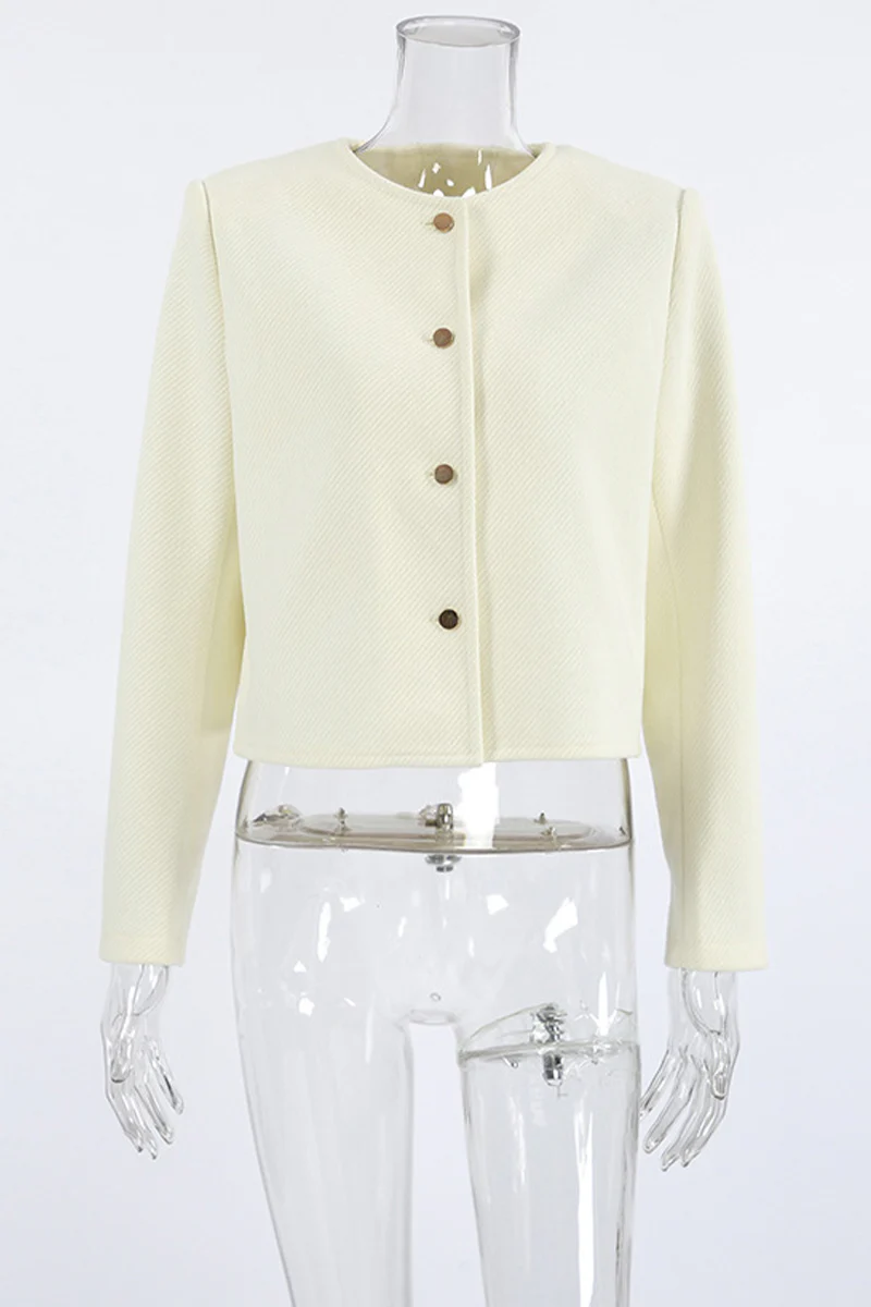 Casual Daily Solid Color Buttons O Neck Outerwear - Panekey