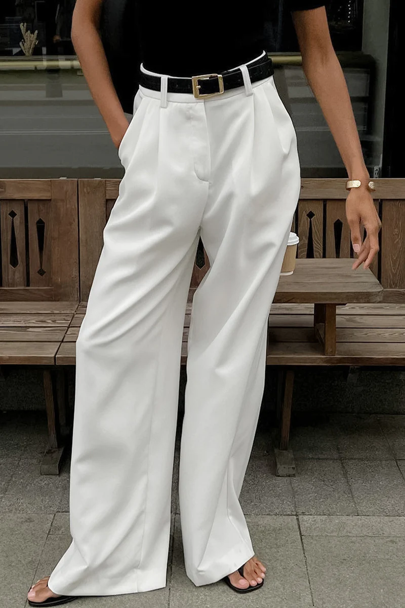 Casual British Style Solid Pocket Loose Straight Solid Color Bottoms - Panekey