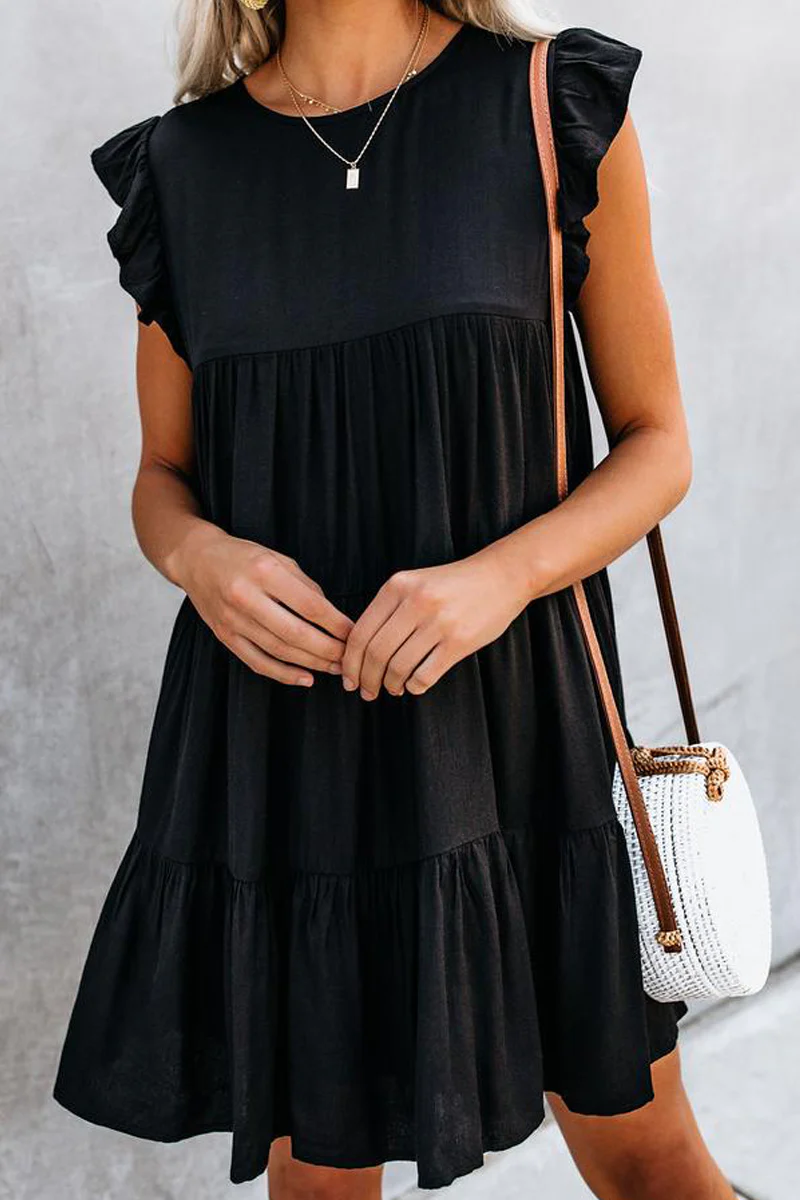 British Style Solid Patchwork Flounce O Neck Princess Dresses(4 Colors) - Panekey