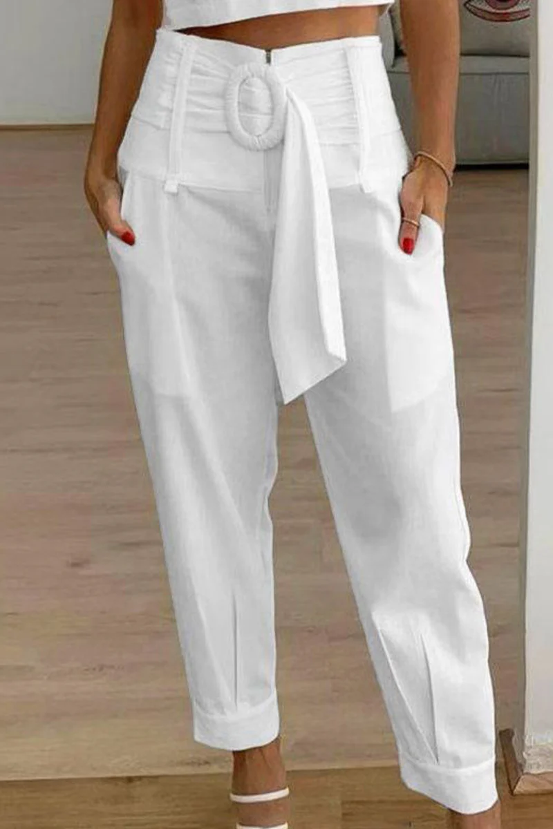 Casual Patchwork Pocket Printing Loose Mid Waist Harlan Else Bottoms - Panekey