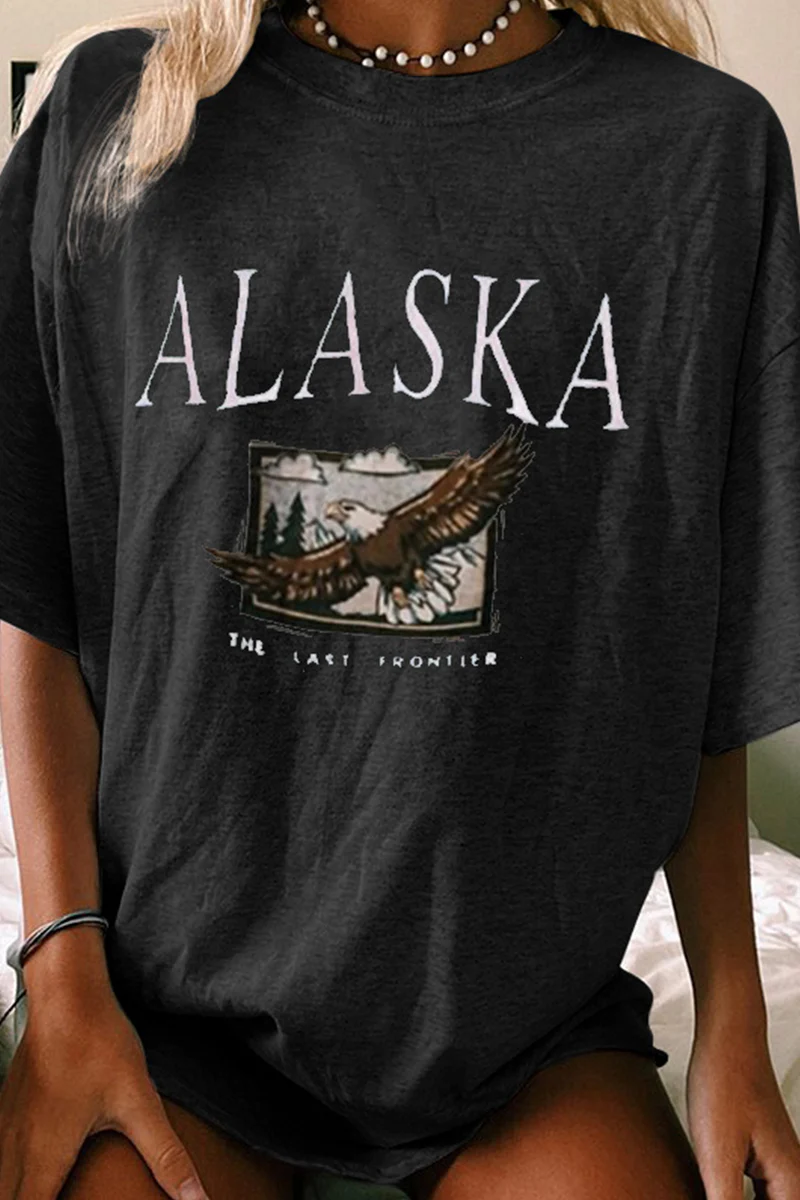 Casual Letter Print Basic O Neck T-Shirts - Panekey