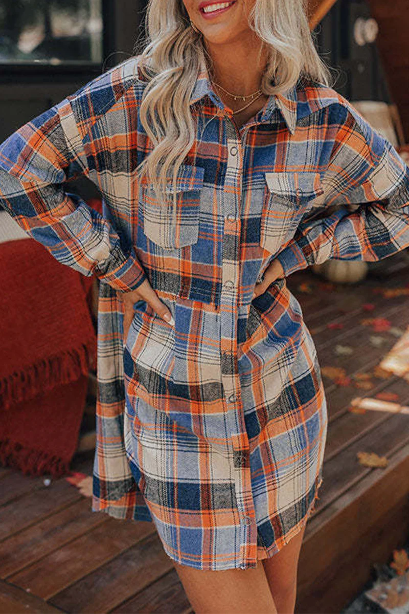 Casual Plaid Turndown Collar Dresses - Panekey