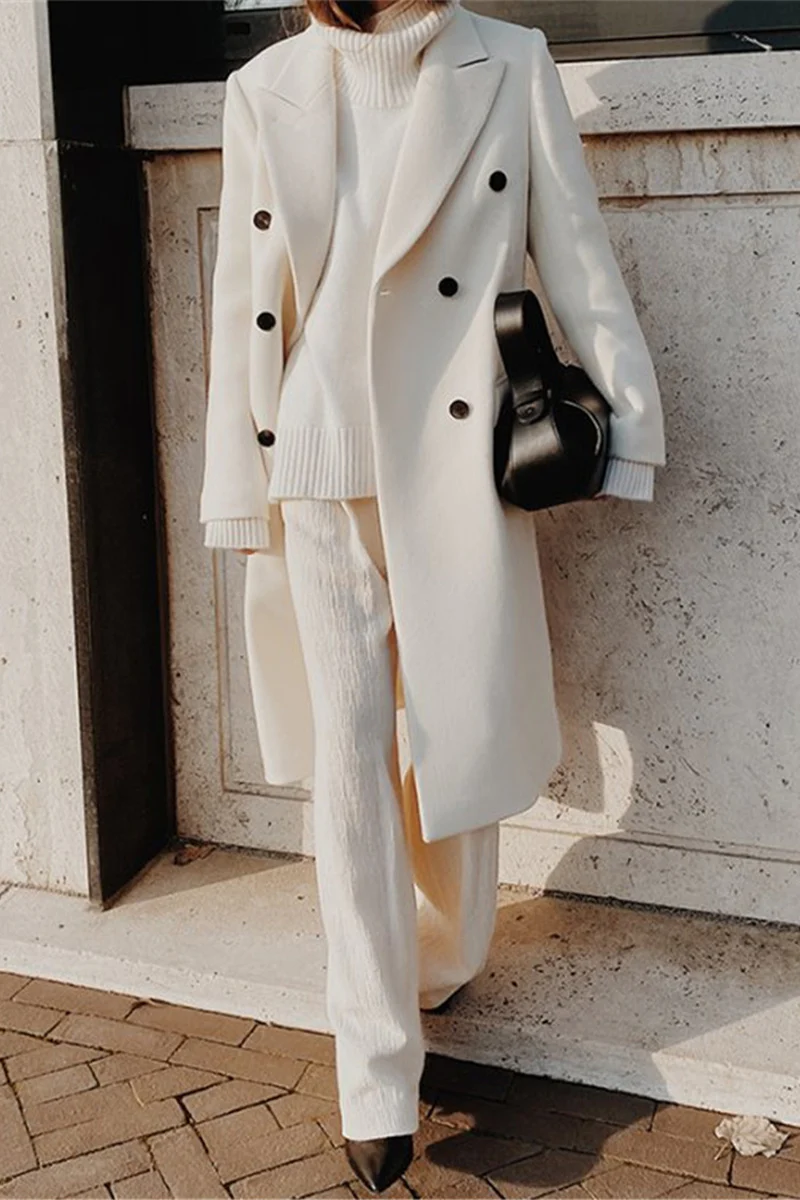 British Style Elegant Solid Buttons Turn-back Collar Outerwear - Panekey