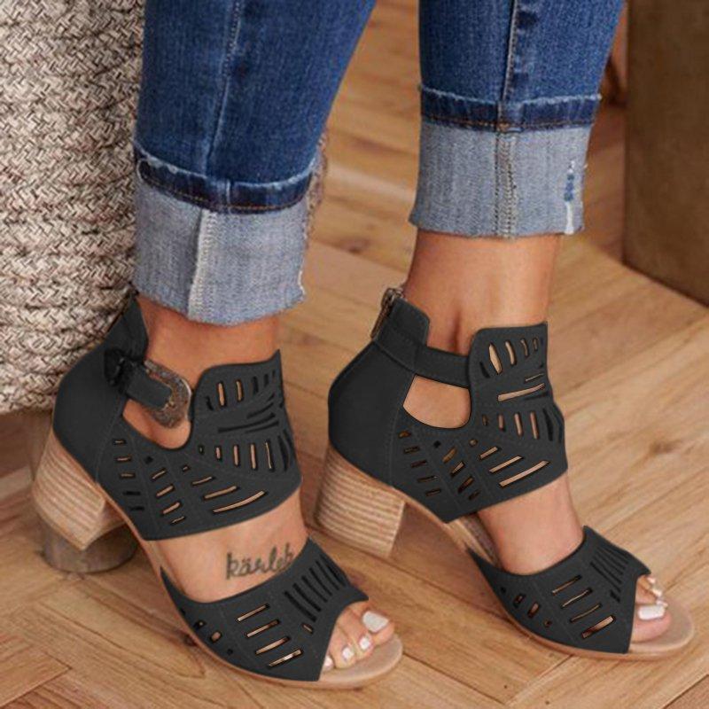 Casual Hollowed Out Patchwork Solid Color Fish Mouth Out Door Wedges Shoes (Heel Height 1.97in) - Panekey