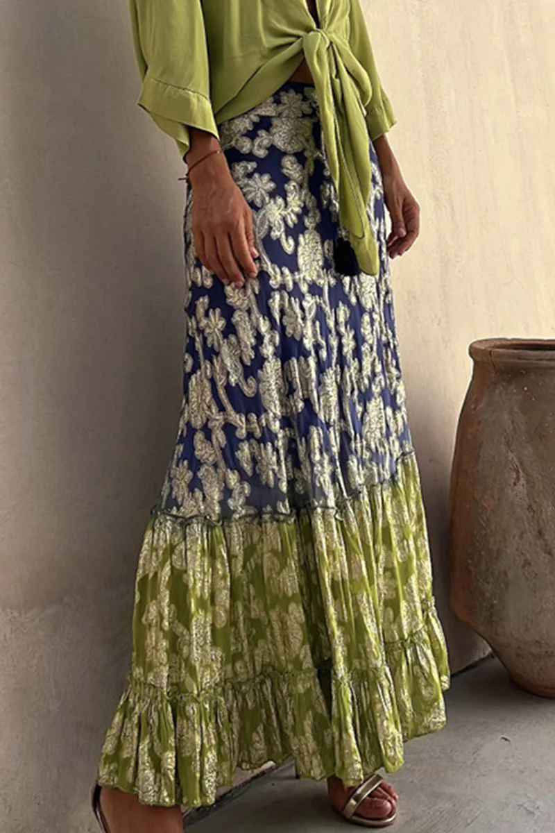 Casual Gradual Change Floral Patchwork Loose High Waist Type A Patchwork Bottoms - Panekey