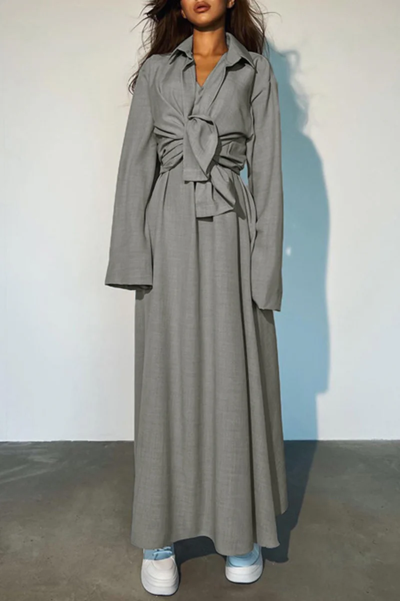 Casual Daily Solid Color Patchwork Turndown Collar Long Sleeve Two Pieces - Panekey