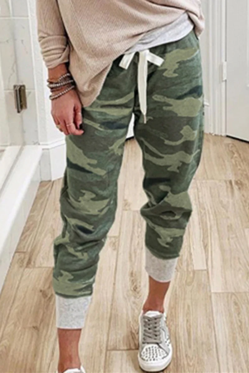 Casual Camouflage Print Draw String Capris Patchwork Bottoms(3 Colors) - Panekey