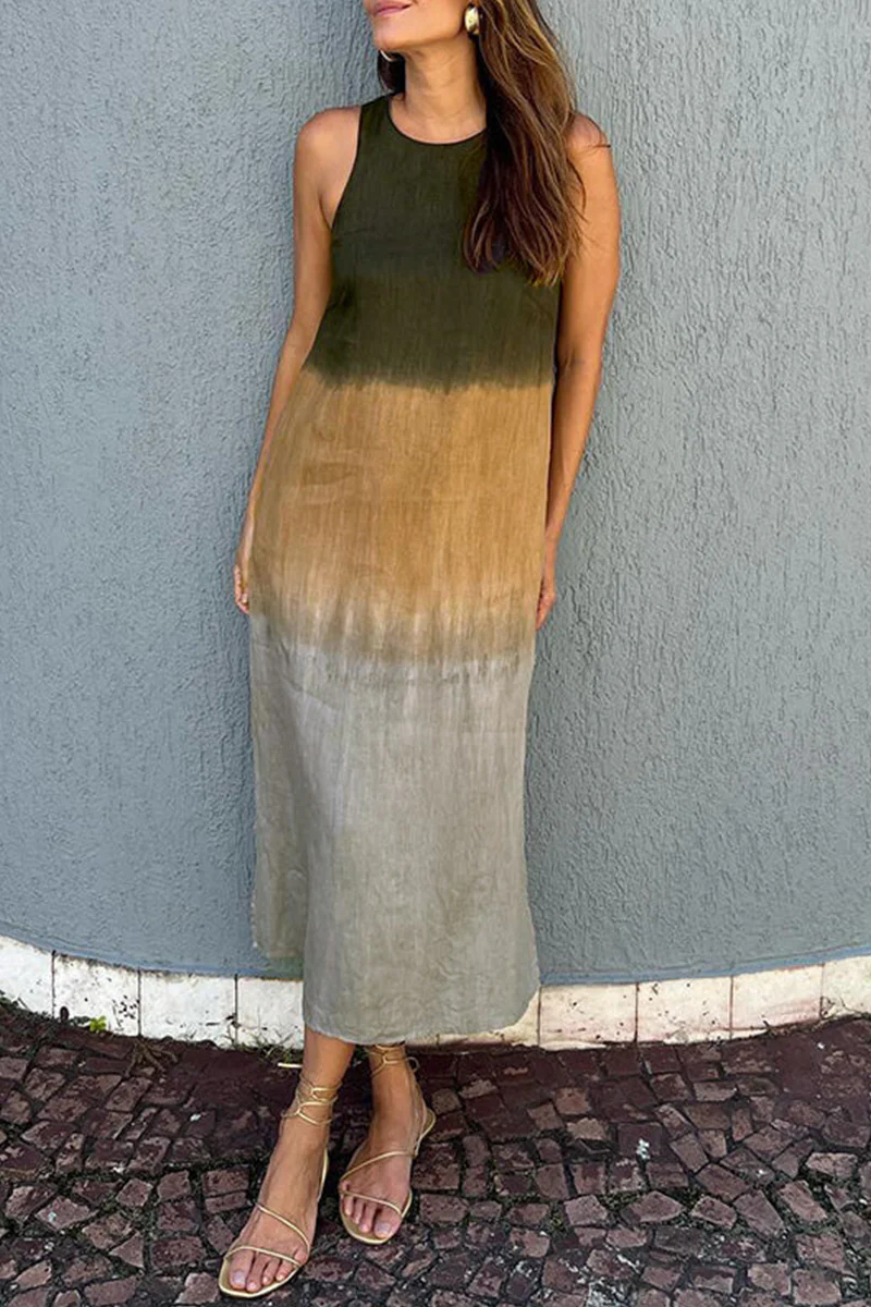 Casual Gradient Slit O Neck Long Dresses(8 Colors) - Panekey