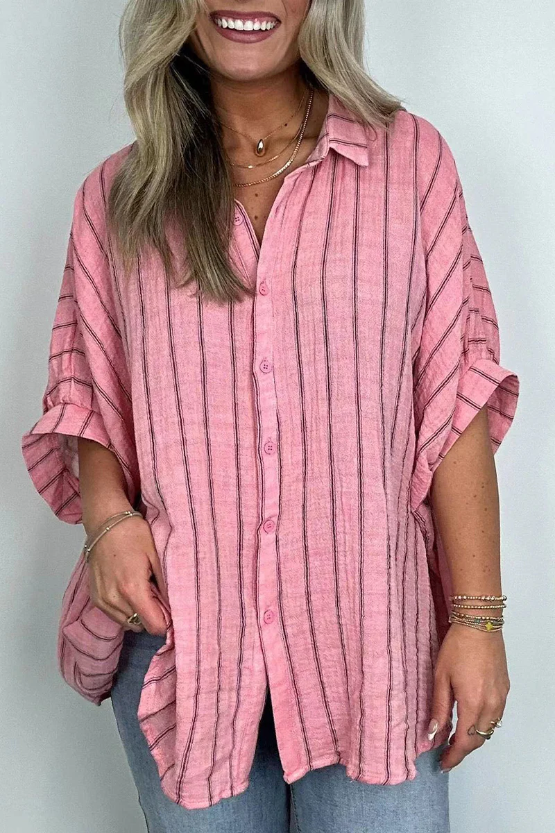 Casual Daily Stripe Buttons Turndown Collar Blouses(8 Colors) - Panekey