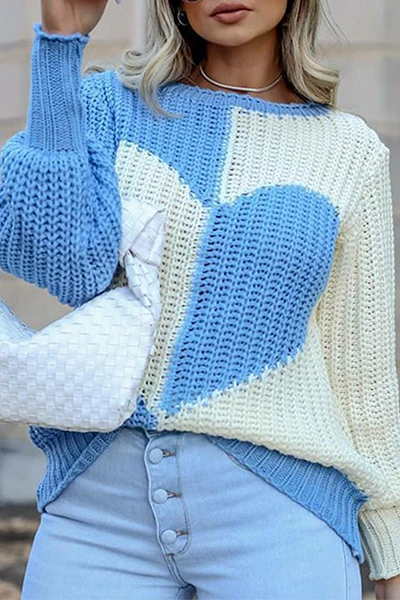 Casual Patchwork  Contrast O Neck Tops Sweater - Panekey