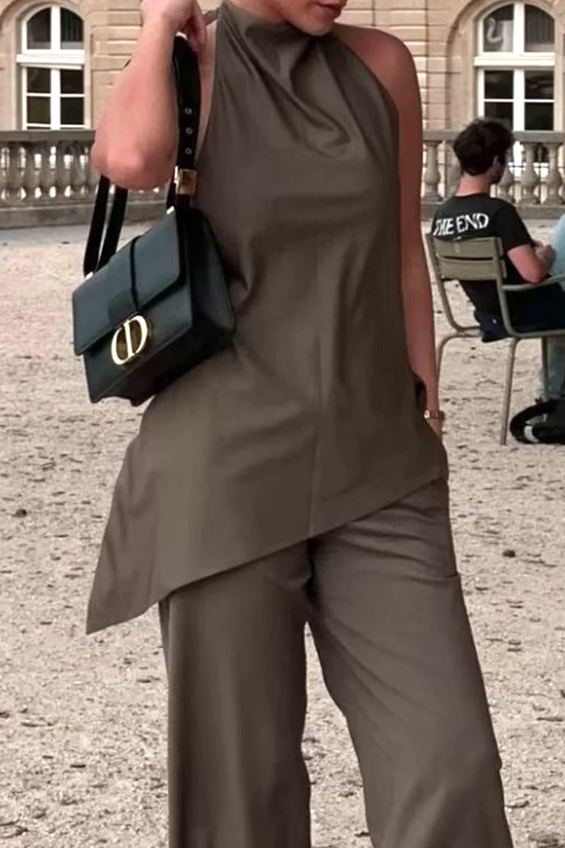 Casual Backless Irregular Halter Sleeveless Two Pieces - Panekey