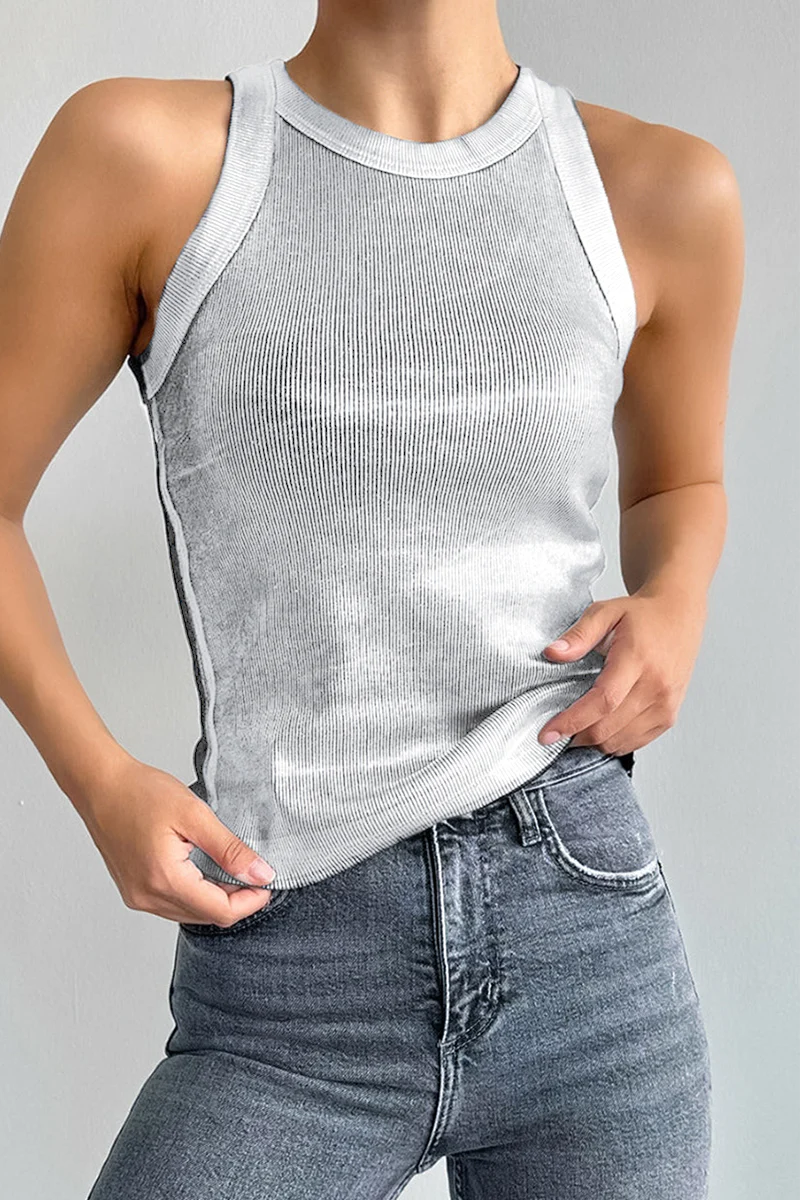 Casual Daily Patchwork Ruched Reflective O Neck Tops - Panekey