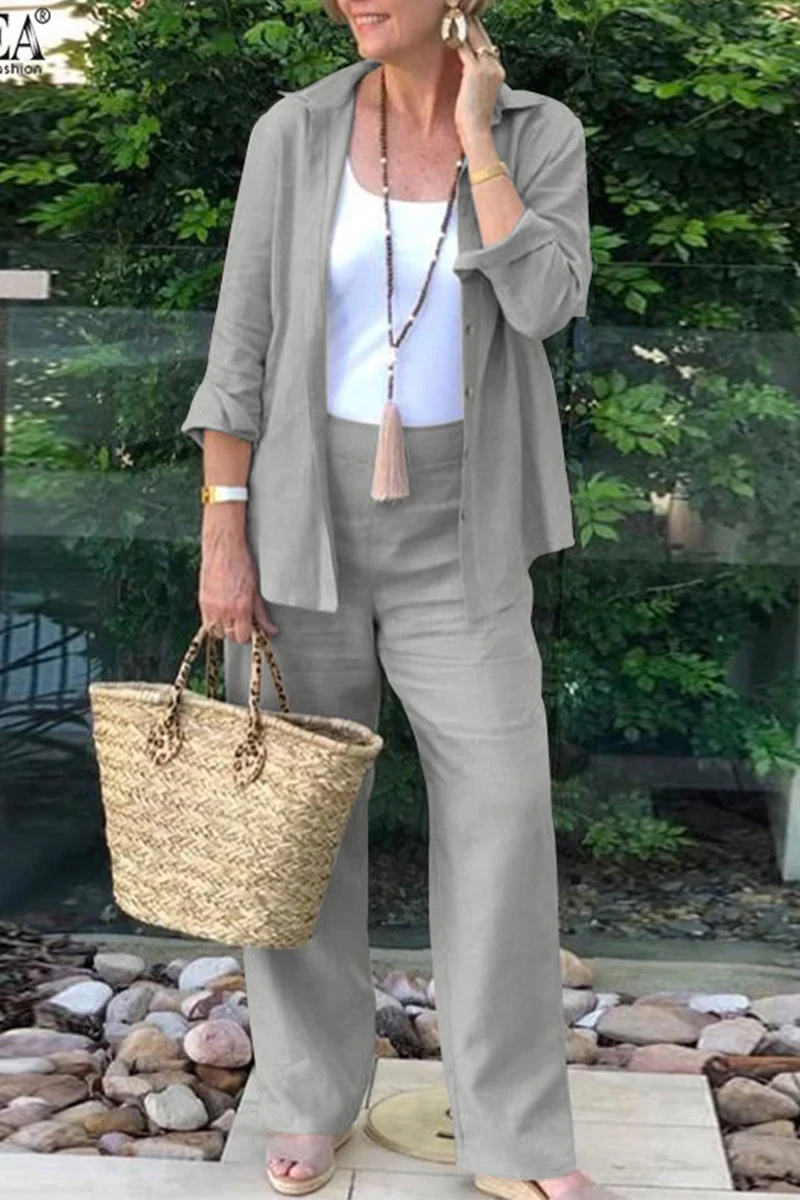 Casual Daily Solid Turndown Collar Long Sleeve Two Pieces - Panekey