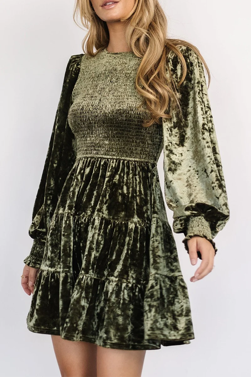 Casual Daily Ruffle Velvet O Neck A Line Dresses(4 Colors) - Panekey