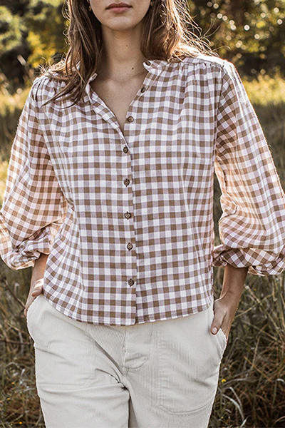 Casual Plaid Split Joint Tie-dye O Neck Tops - Panekey