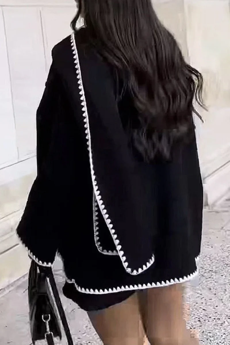 Casual British Style Solid Buttons Contrast Scarf Collar Outerwear - Panekey