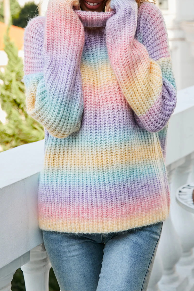 Casual Gradual Change Basic Turtleneck Tops Sweater - Panekey