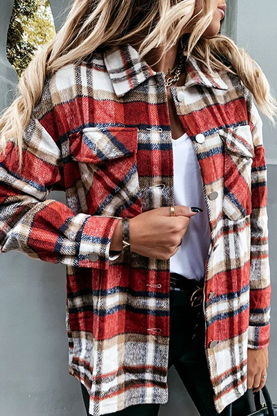 Casual Plaid Buckle Turndown Collar Outerwear(3 Colors) - Panekey