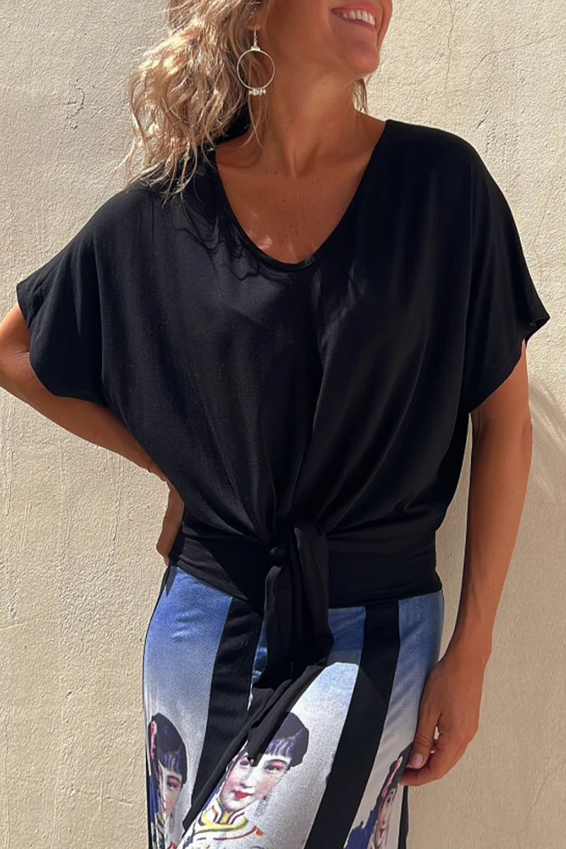 Casual Daily Knotted V Neck T-Shirts - Panekey