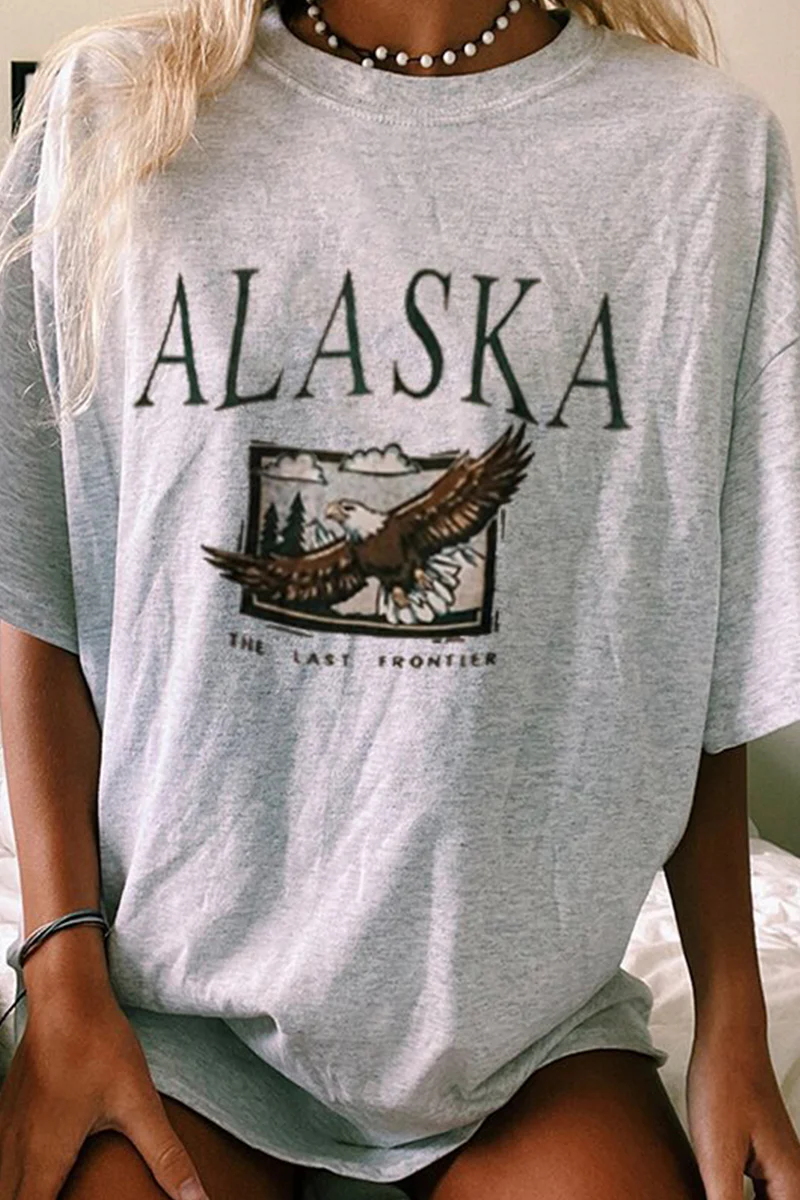 Casual Letter Print Basic O Neck T-Shirts - Panekey