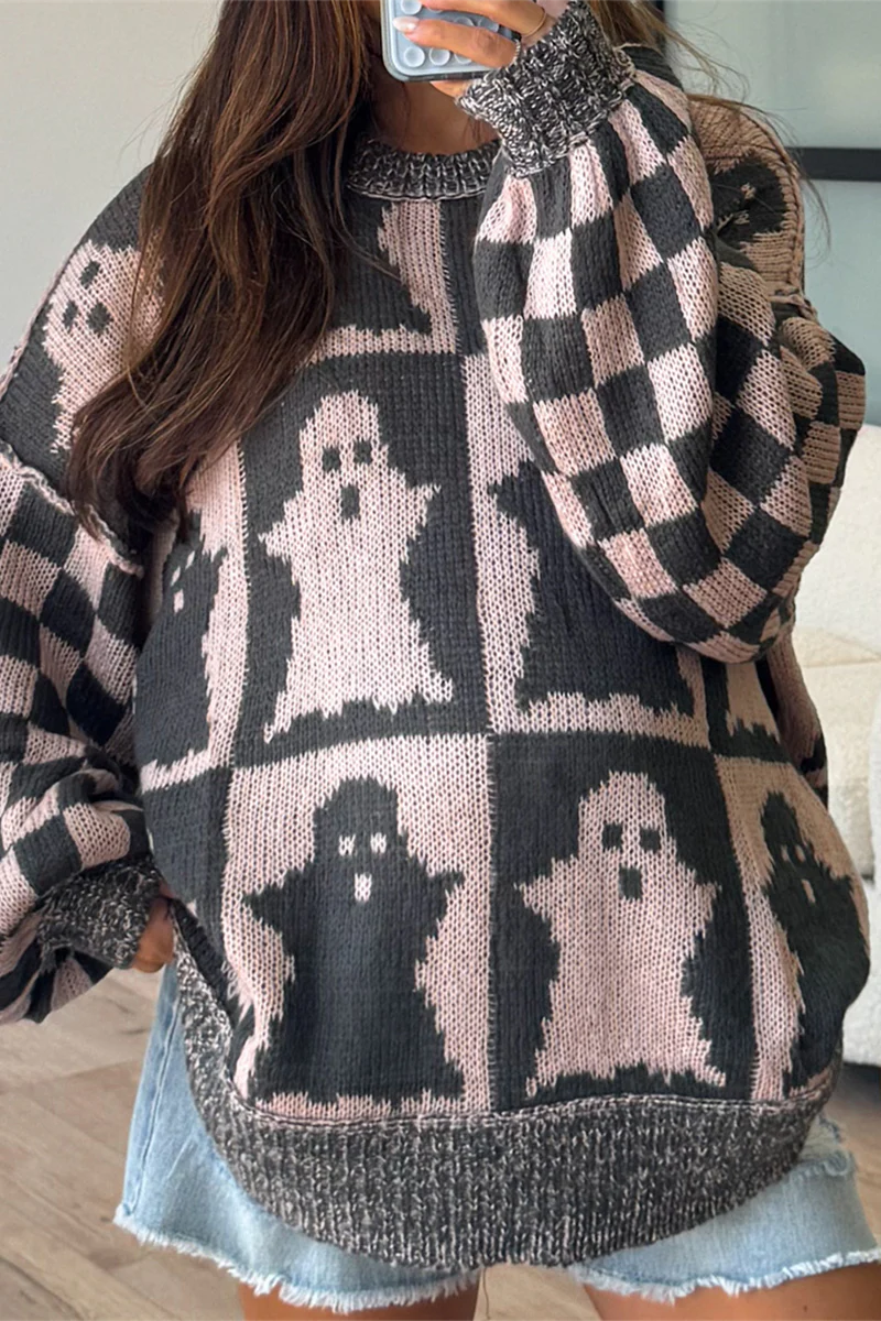 Casual Plaid Weave Contrast O Neck Sweaters - Panekey