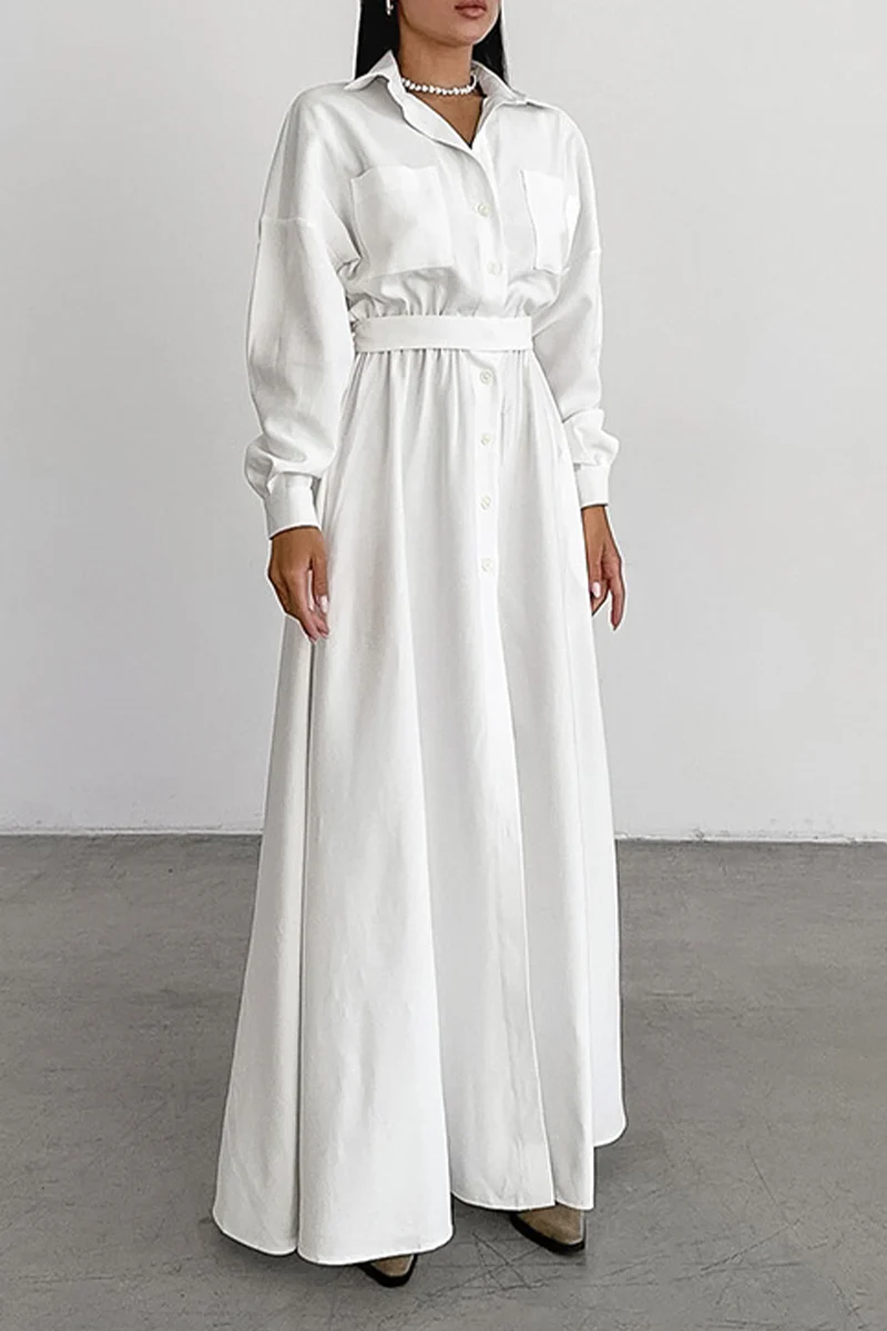 Casual Lace Up Buttons Turndown Collar Shirt Dresses - Panekey