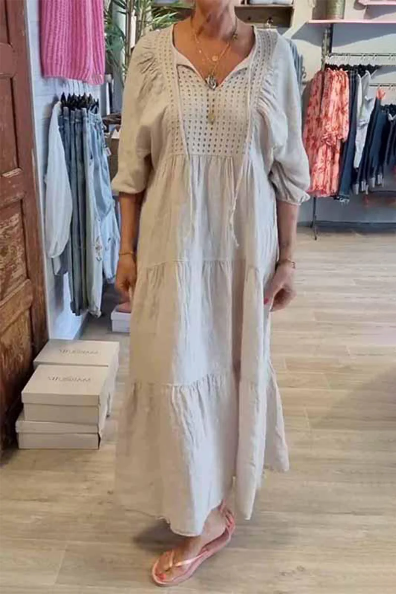 Casual Lace Up V Neck A Line Dresses(8 Colors) - Panekey